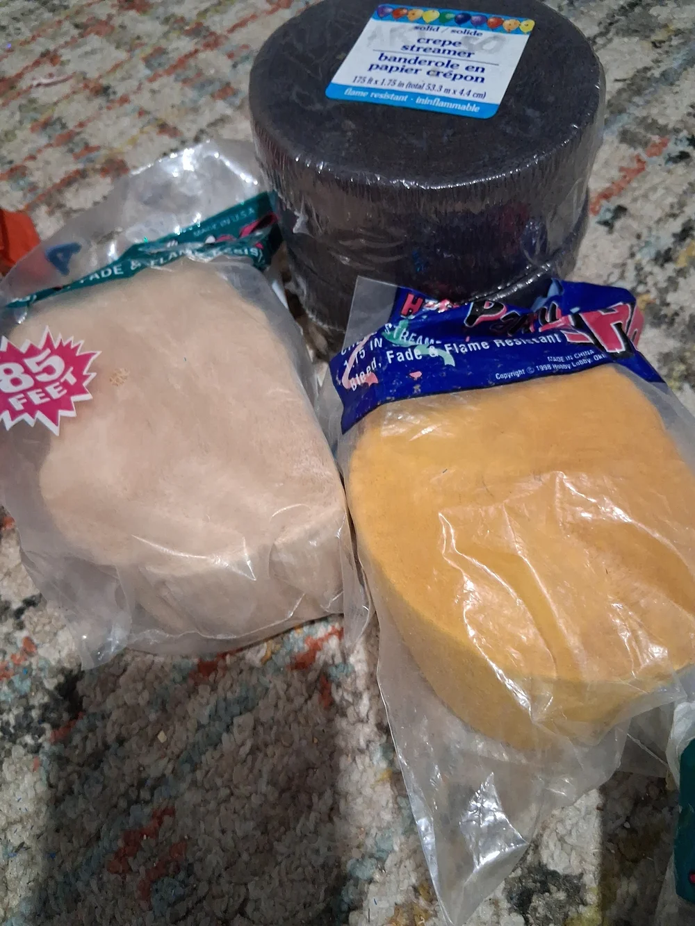 Assorted Crepe Paper Streamers - Orange, Cream, Purple, Yellow, Brown Some New